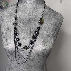 jewelry costume jewelry Long multi strand beaded link black metal chain trendy